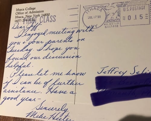 Note from an Ithaca College admissions officer
