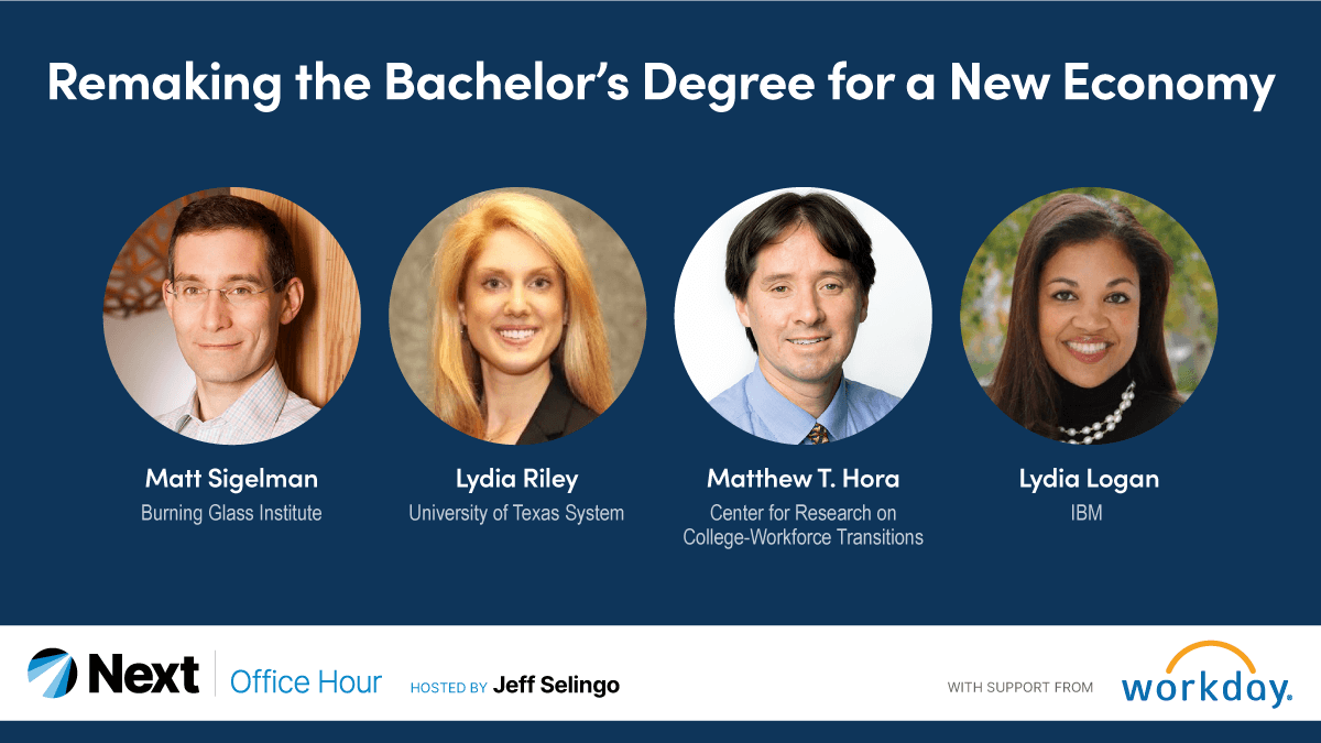 Thumbnail showing speakers for Remaking the Bachelor's Degree for a New Economy