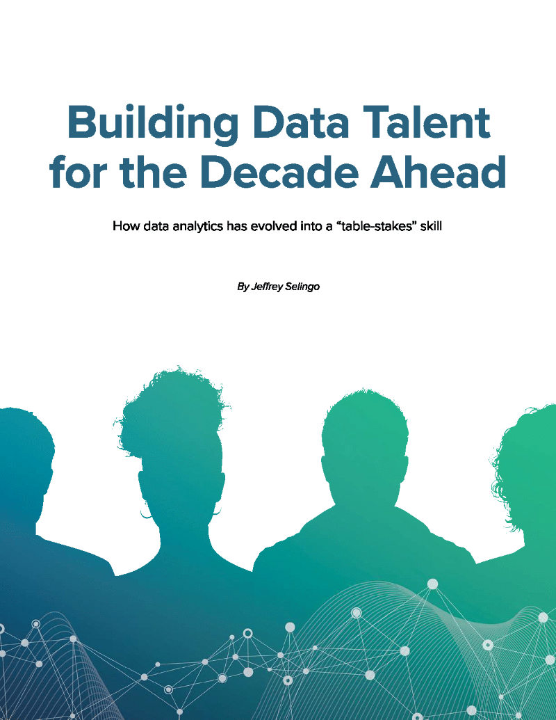 The title, Building Data Talent for the Decade Ahead, shown above a silhouette of four heads and shoulders.