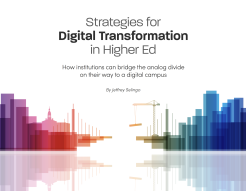 Cover of Strategies for Digital Transformation in Higher Ed AWS Whitepaper, Featuring abstract buildings in a rainbow of colors